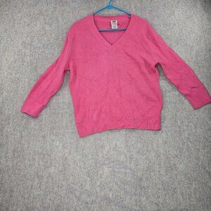 Faded Glory Ladies Pink Knit V-Neck Pullover Sweater XL 16/18 100% Cotton Casual